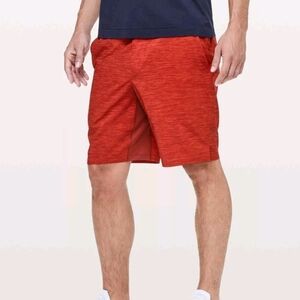 Lululemon Mens Heather Allover Solar Orange Magma T.H.E Linerless Short 9" Small